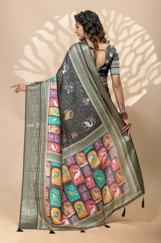 Marshmallow Silk Saree – Elegant Bird Motif Collection