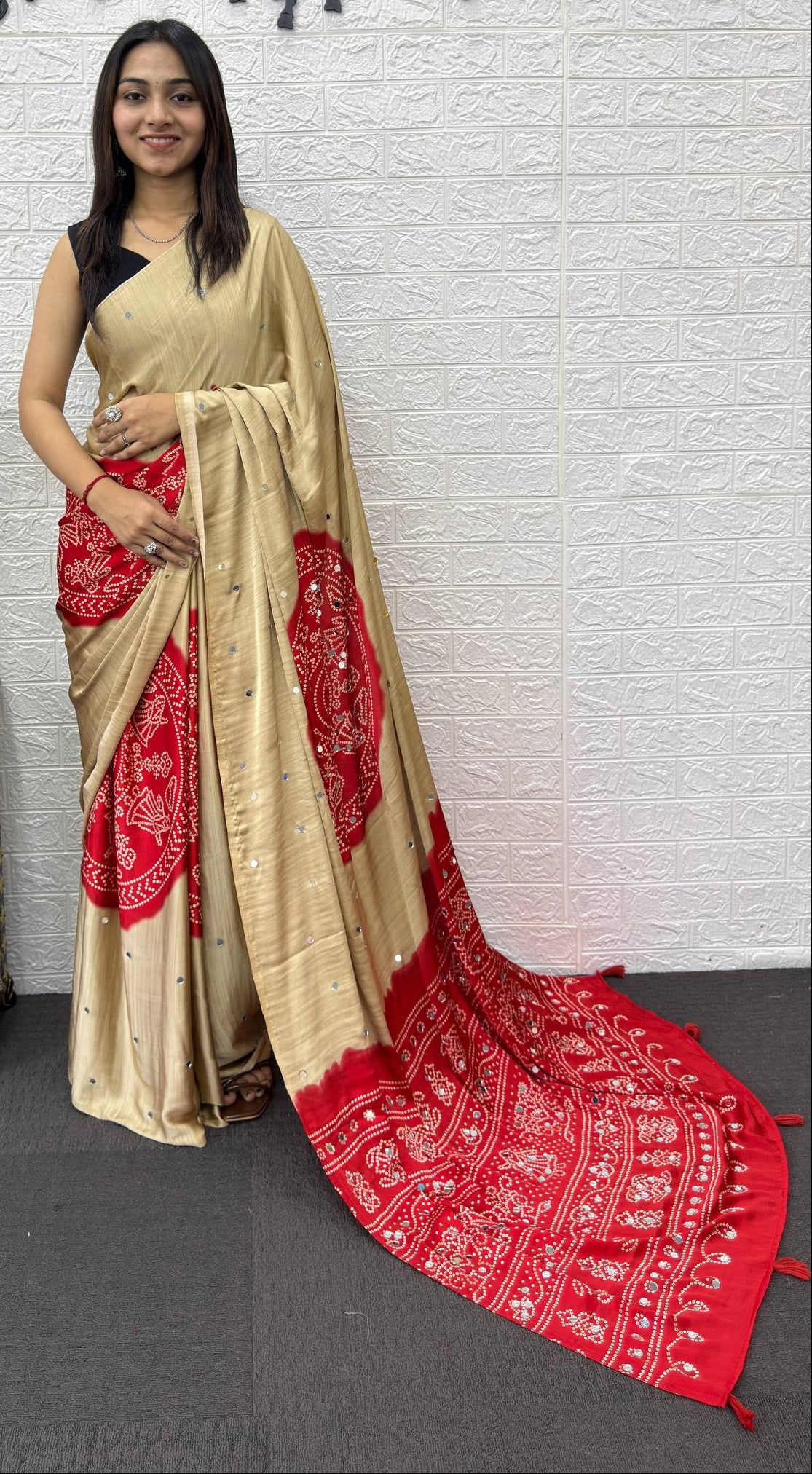 Mirror Work Satin Saree – Royal Partywear Elegance