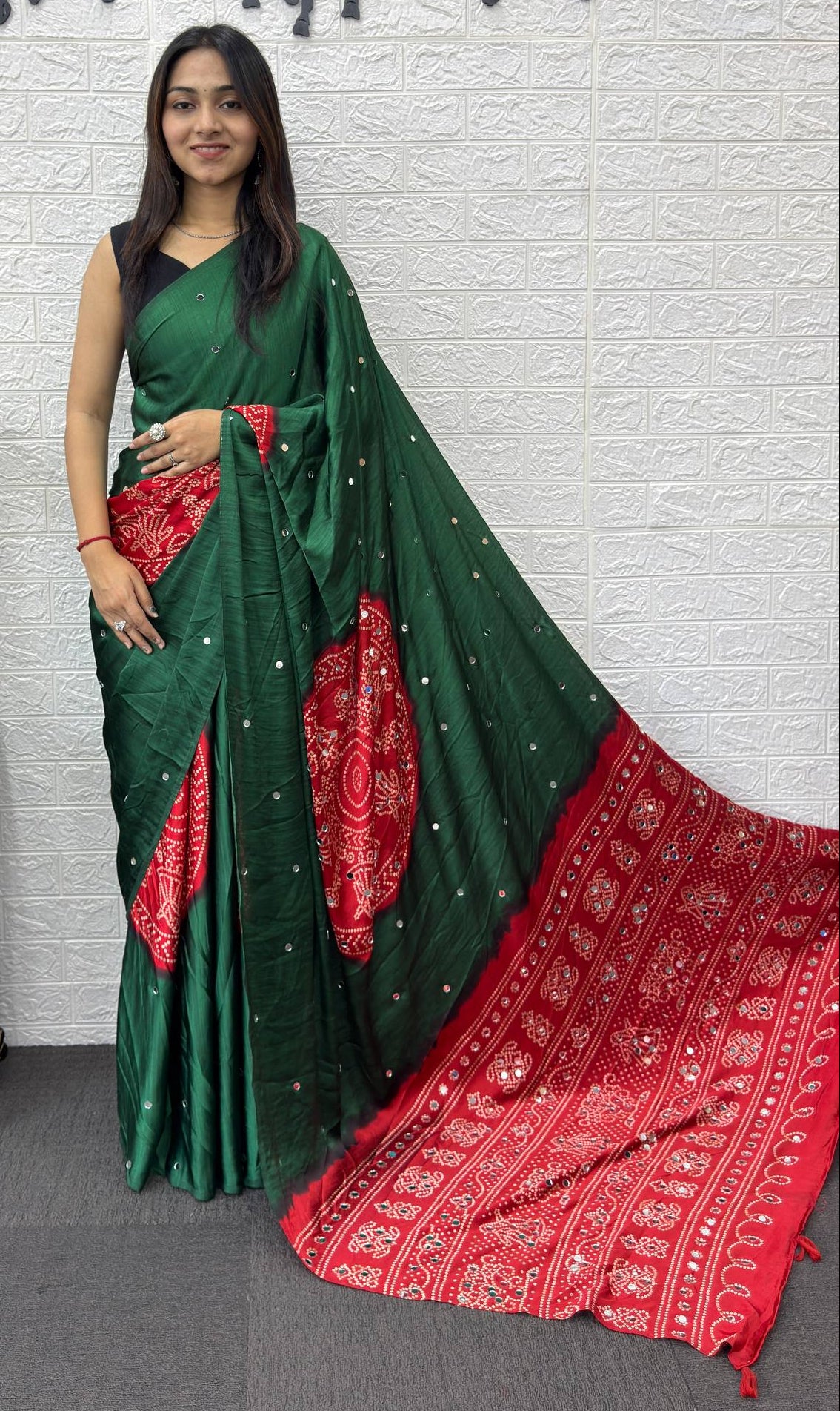 Mirror Work Satin Saree – Royal Partywear Elegance