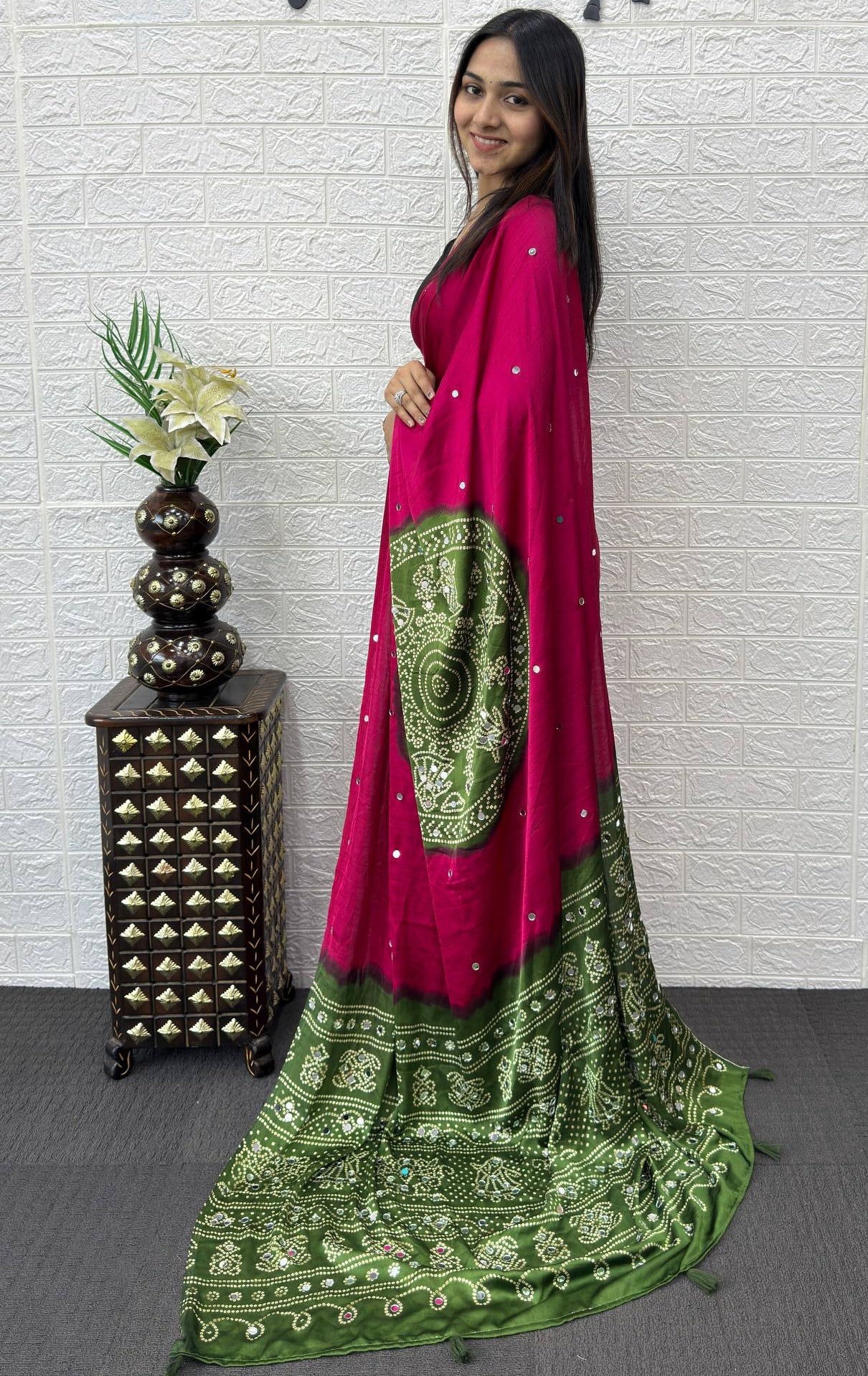 Mirror Work Satin Saree – Royal Partywear Elegance