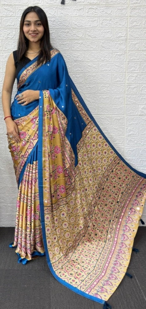 Mirror Work Satin Saree – Royal Partywear Elegance