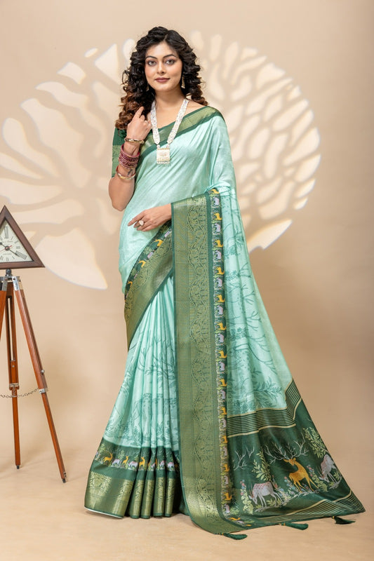 Marshmallow Silk Saree – Bold Animal Print Elegance