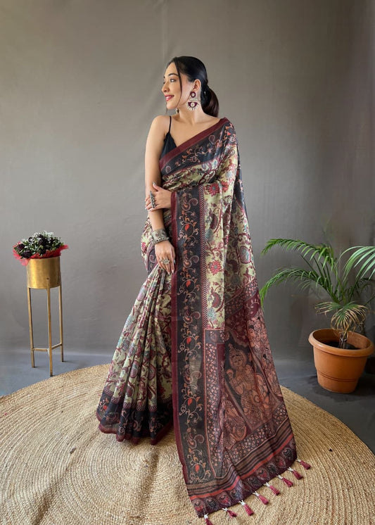 The Mayuri Collection | Hand-Picked Digital Kalamkari Cotton Saree