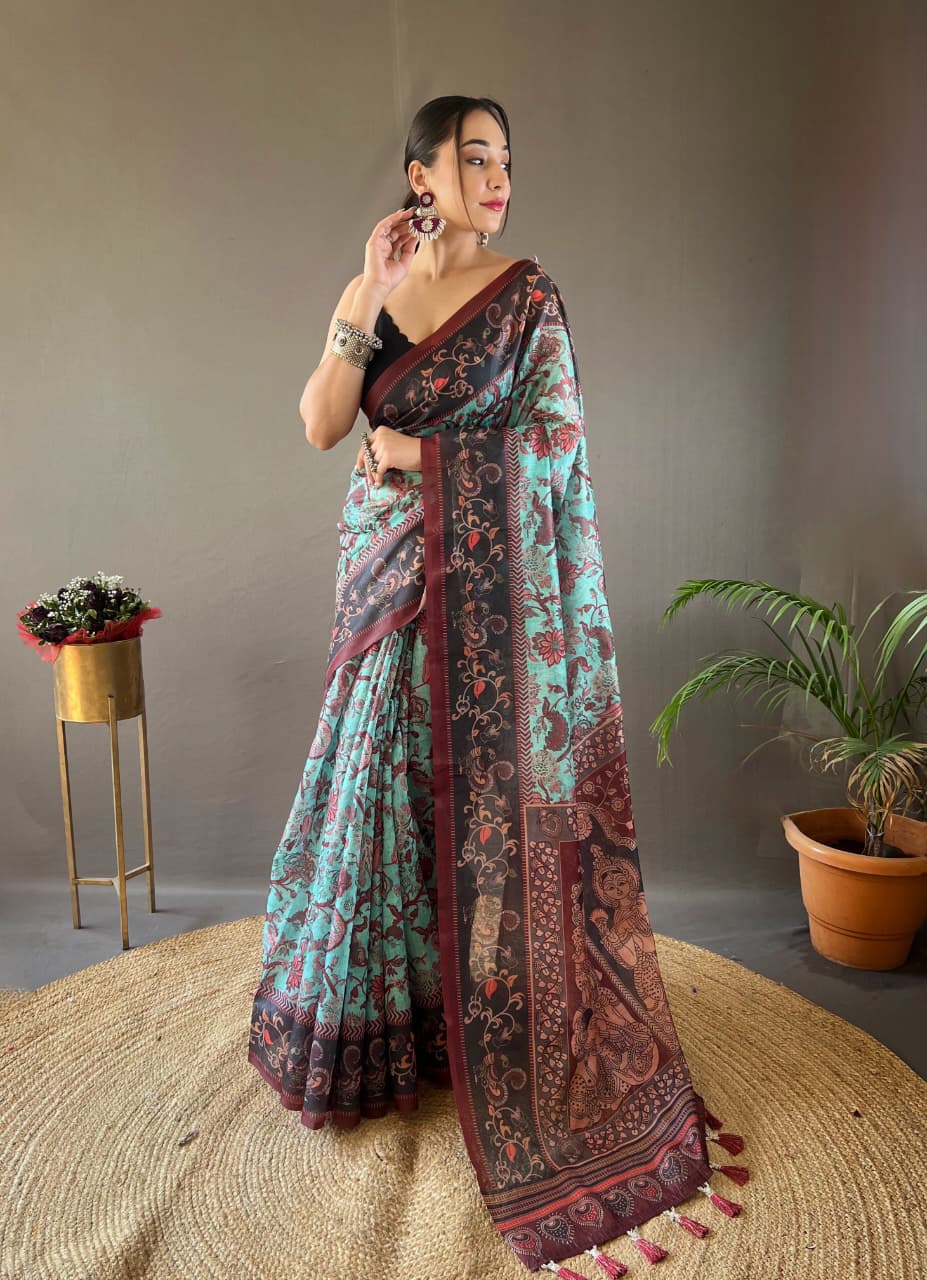 The Mayuri Collection | Hand-Picked Digital Kalamkari Cotton Saree