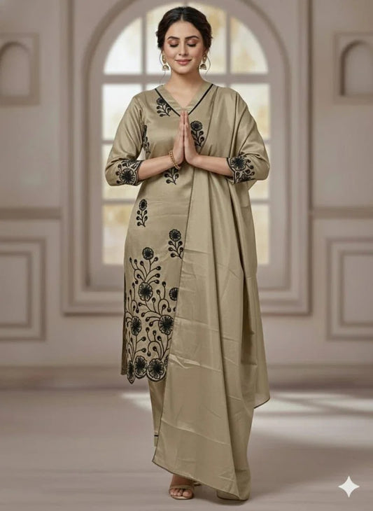 Urbanadaa Signature BS-146 | Embroidered Art Silk Kurti Set with Pant & Dupatta