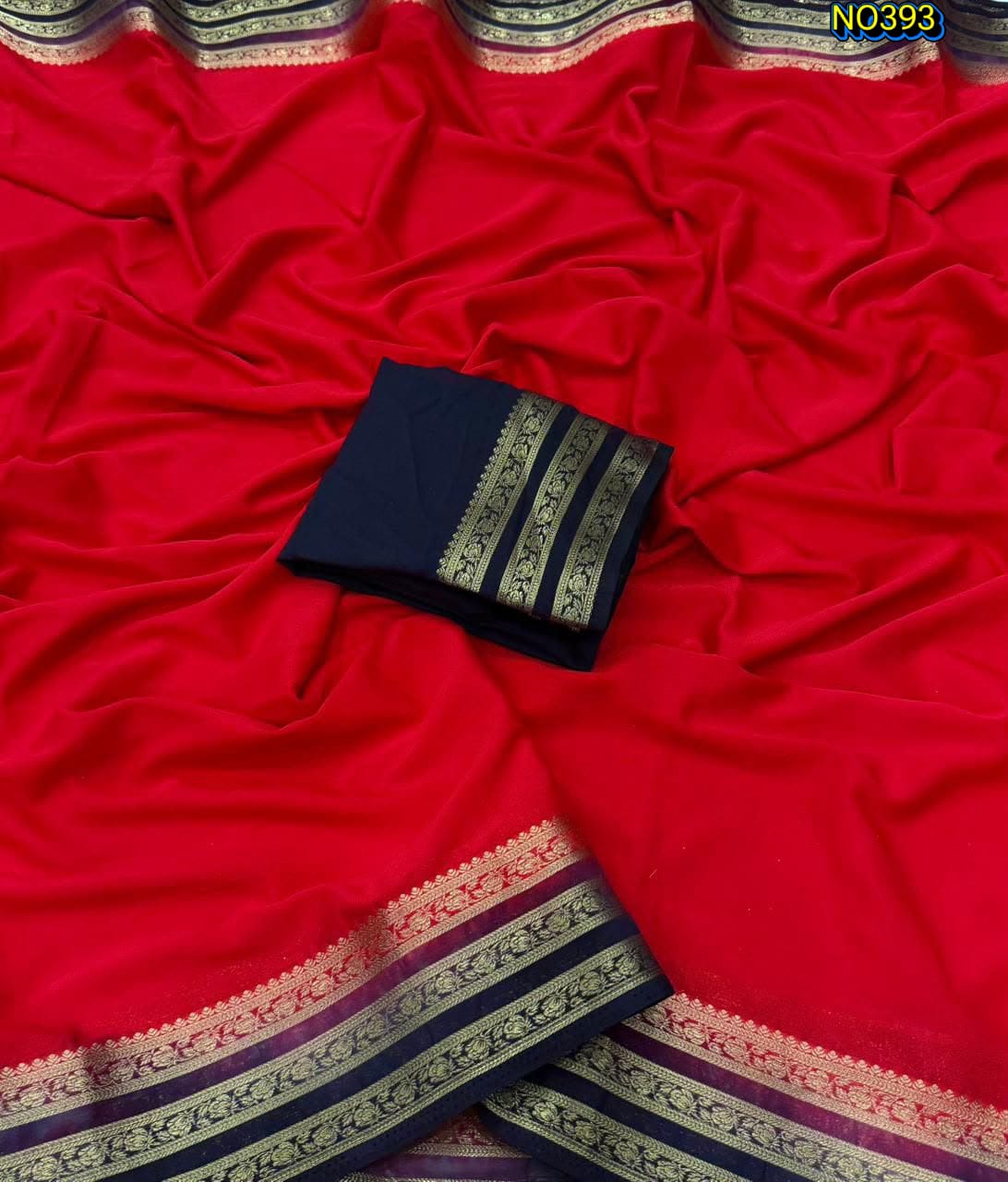 UrbanAdaa Premium Mysore Crepe Silk Saree with Running Blouse