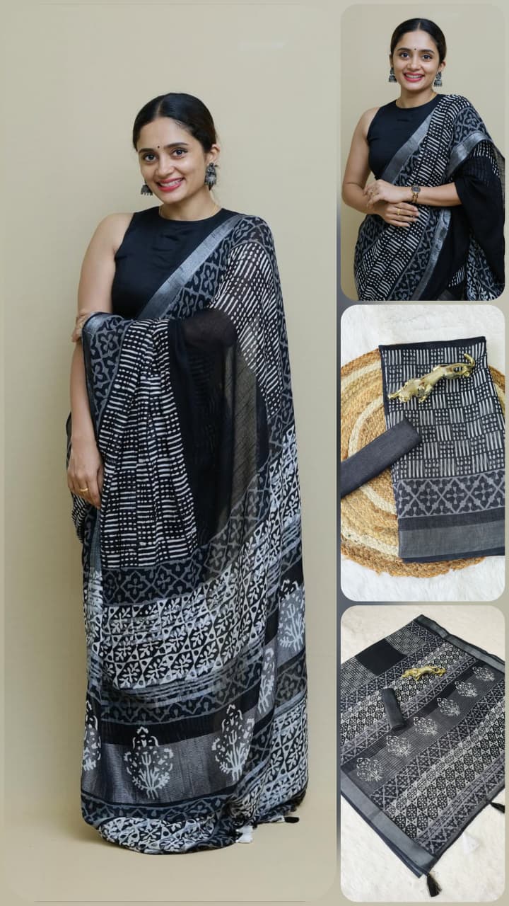 SUPER DESIGN LAUNCH: BLACK & GREY LILAN COTTON SAREE