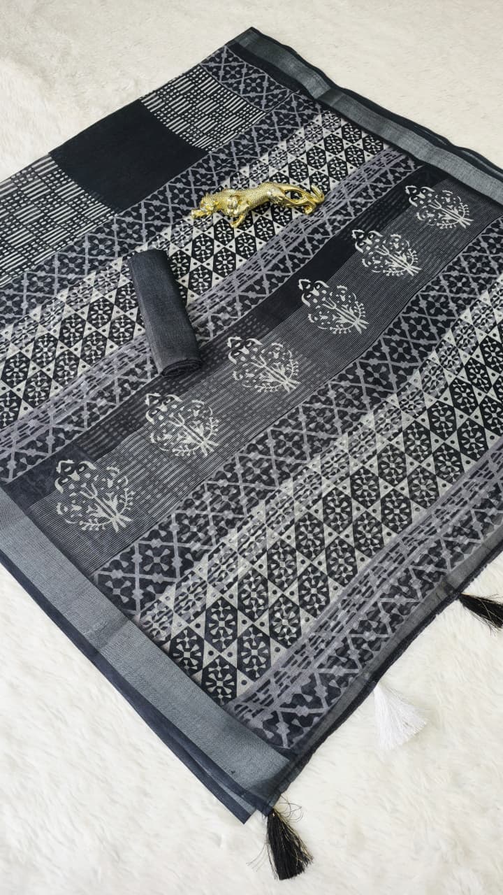SUPER DESIGN LAUNCH: BLACK & GREY LILAN COTTON SAREE