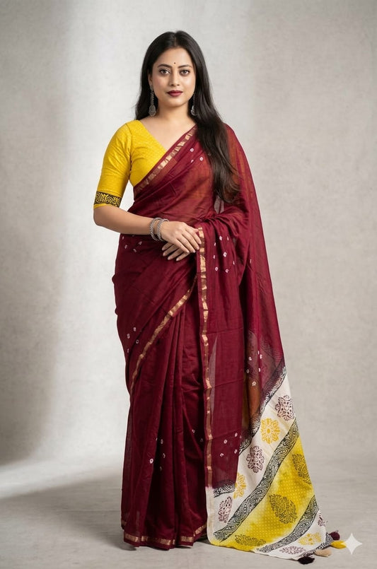 SOFT MULMUL COTTON IKKAT PRINT SAREE