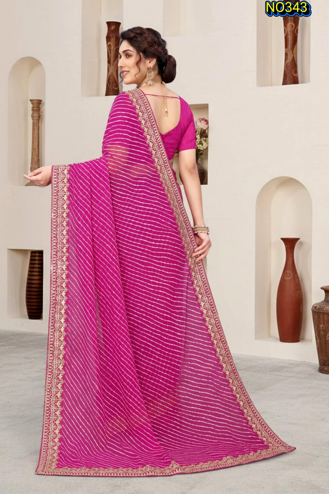 Urbanadaa Lahriya Printed Georgette Saree for Women with Elegant Embroidery Lace and Banglori Silk Blouse